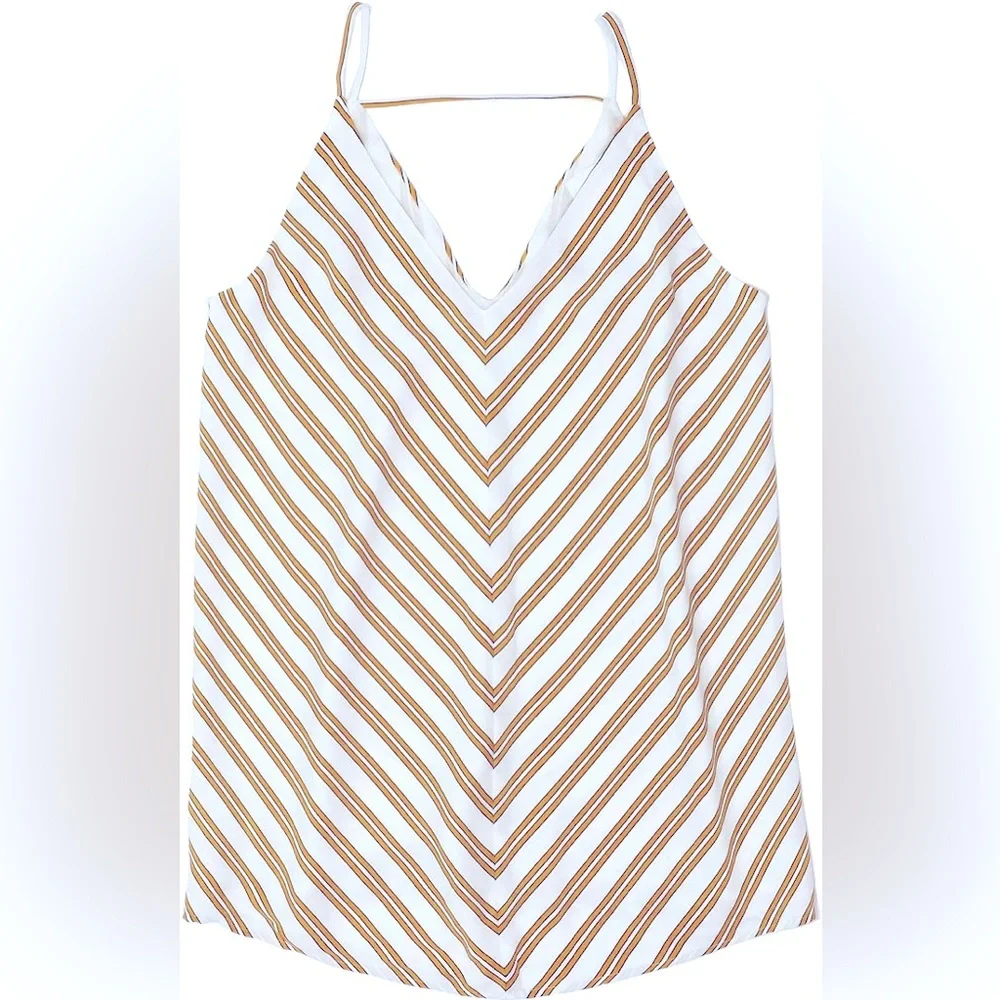 NWT Loft Bar Back Chevron Gold Stripe V-Neck Strappy Sleeveless Cami Tank Small - Picture 3 of 10